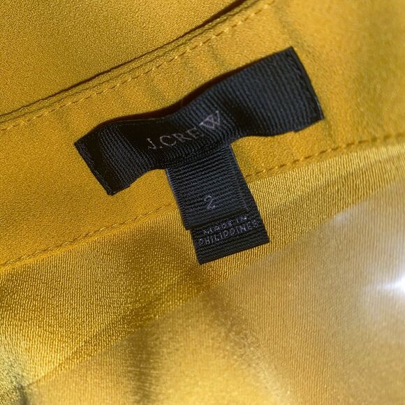 J Crew Top Women 2 Yellow Faux Wrap Draped Crepe V-Neck Long Sleeve Shirt Preppy - Picture 3 of 11